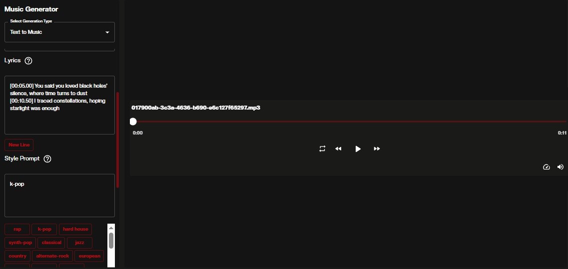 Music generation from lyrics