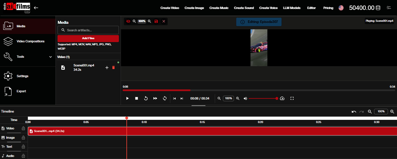 AI FILMS Media Editor Interface