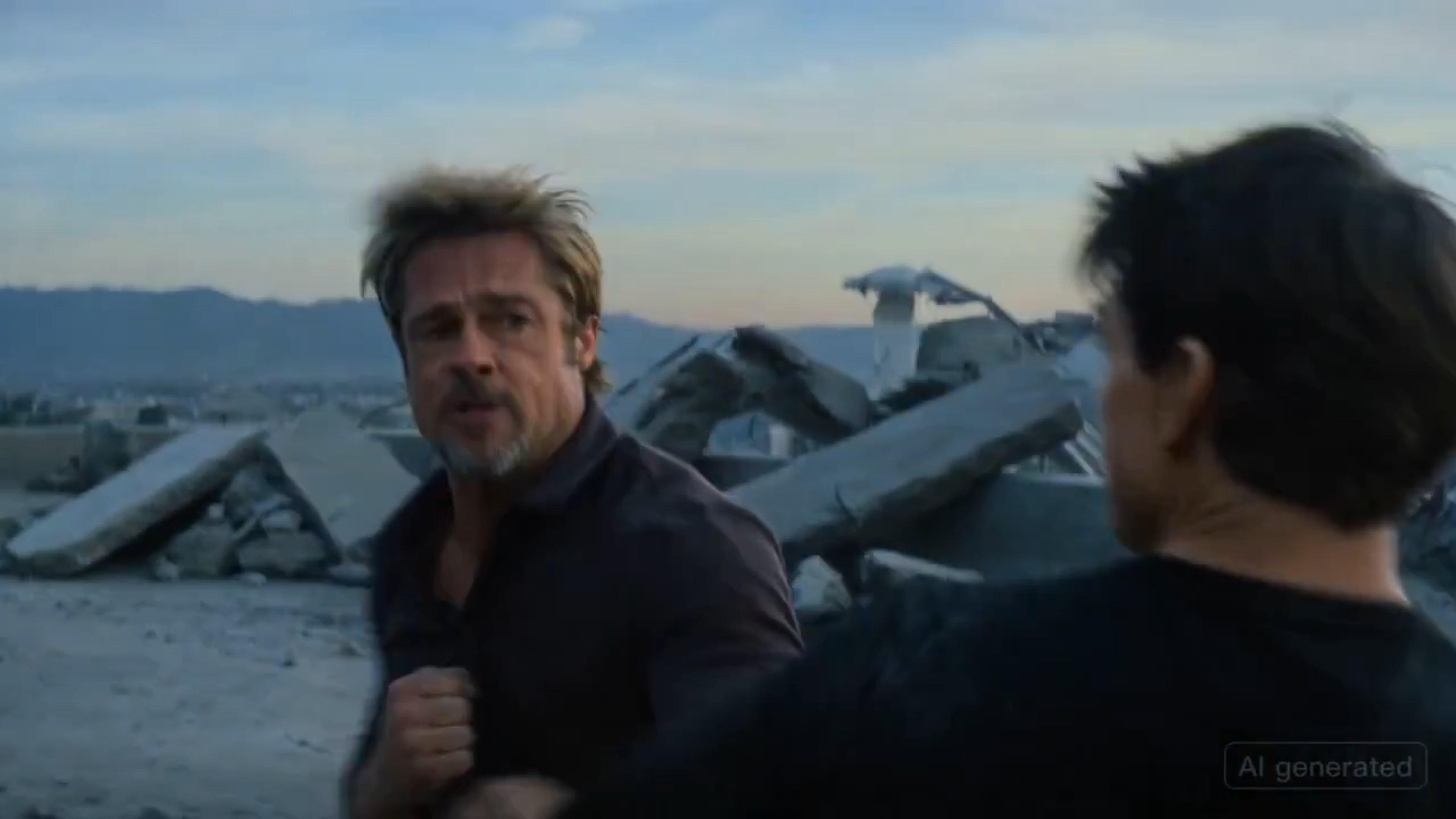 Another frame from the AI generated Tom Cruise vs Brad Pitt fight sequence