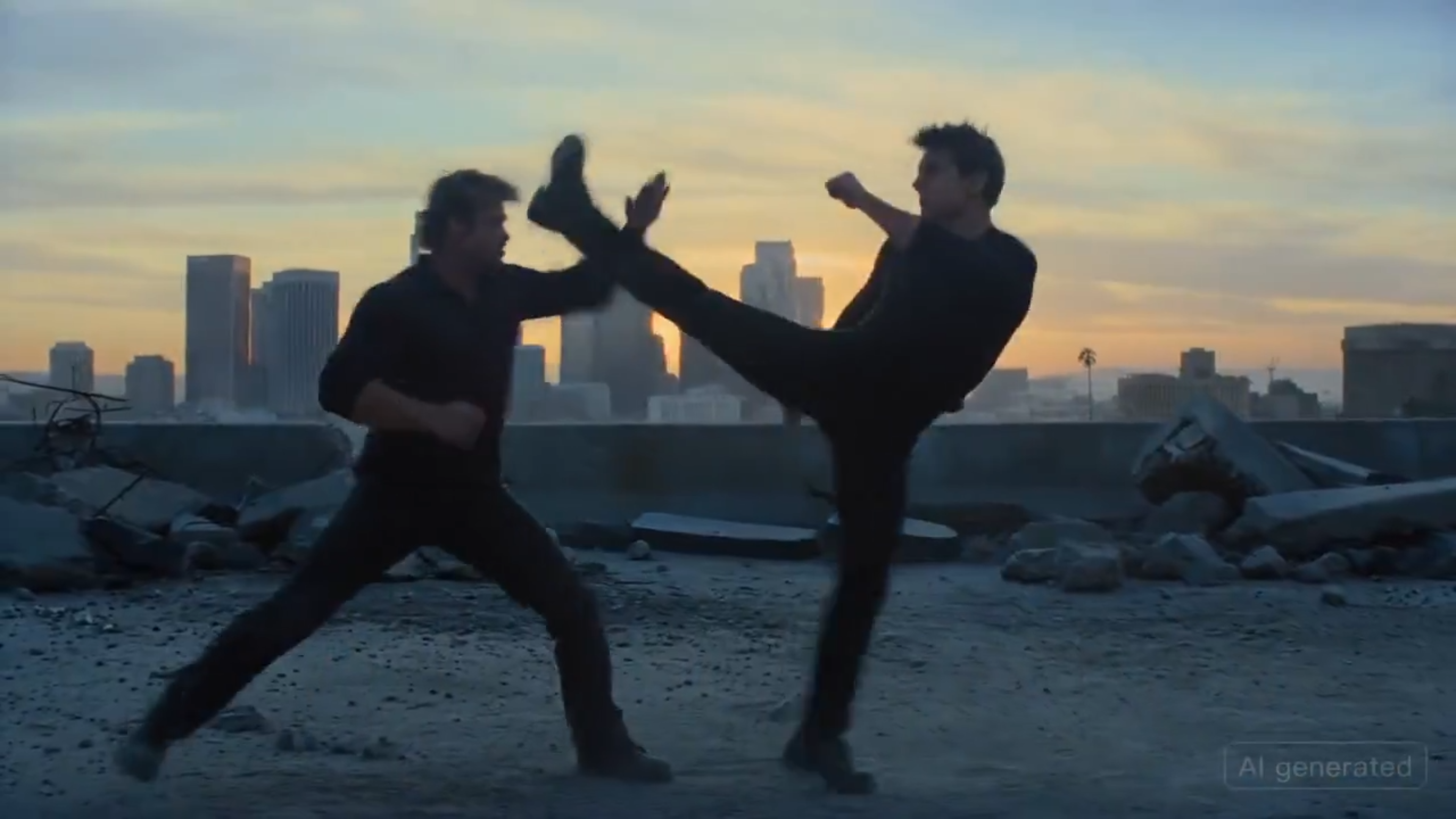 Close up frame showing detailed facial features in AI generated video