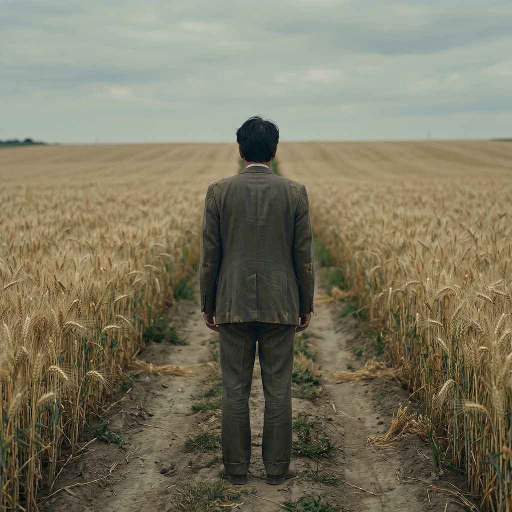 Cinematic still frame of a golden wheat field with a dirt road, by Boogu-Image-0.1