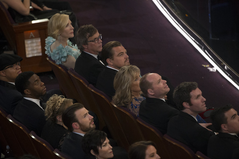 Leonardo DiCaprio on stage at the 88th Oscars ceremony at the Dolby Theatre in Hollywood