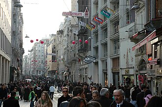 İstiklal Avenue in Istanbul, a historic pedestrian street lined with early 20th century buildings