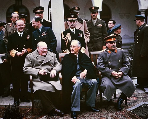 Churchill, Roosevelt, and Stalin at the Yalta Conference in February 1945