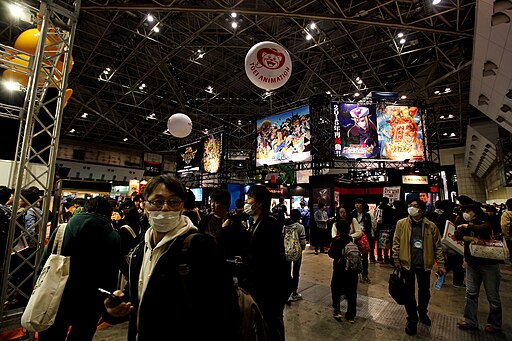 Toei Animation exhibition booth at AnimeJapan 2015 with colorful character displays and signage