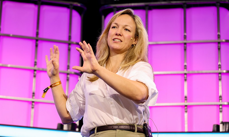 Eline van der Velden, Founder and CEO of Particle6, speaking on stage at Web Summit 2025 in Lisbon