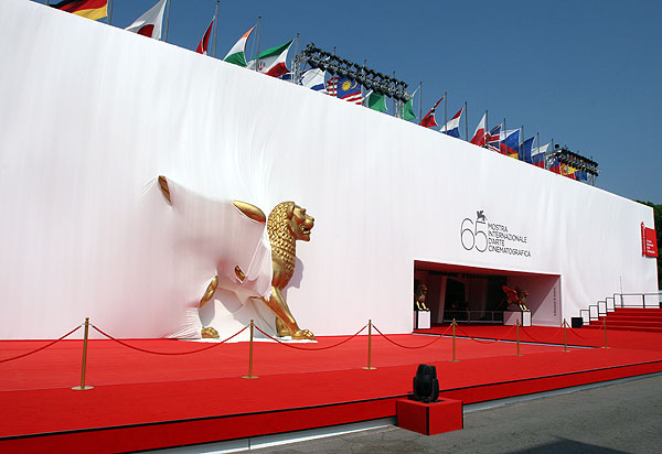 Venice Film Festival entrance and signage at the Palazzo del Cinema on the Lido