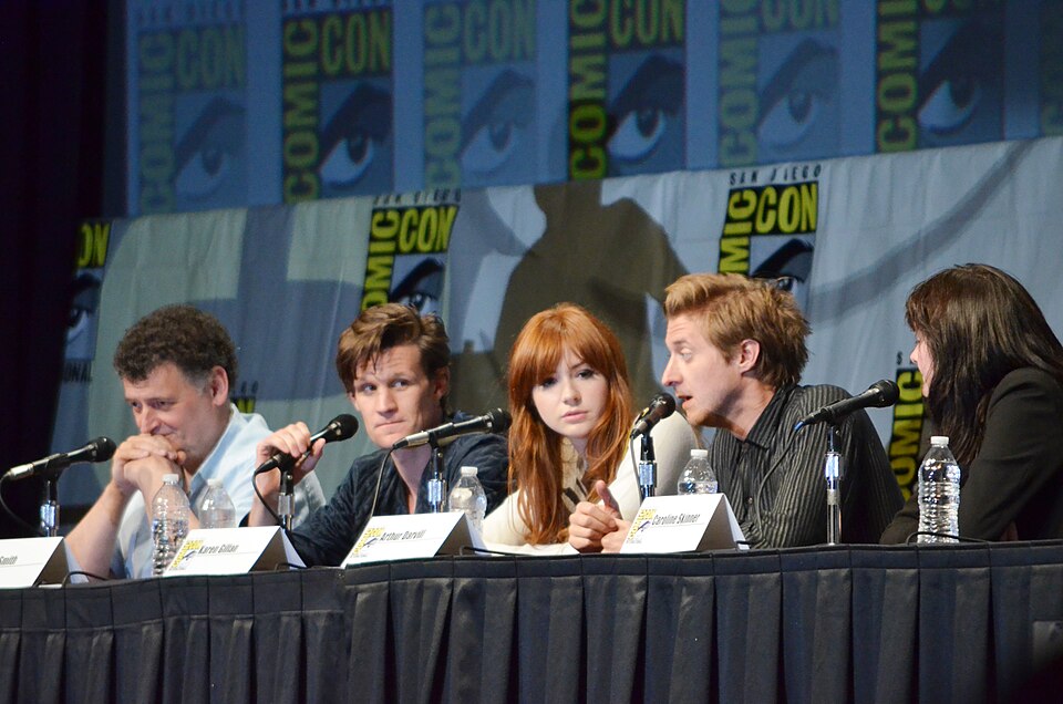 The Doctor Who cast photographed together at a BBC promotional event