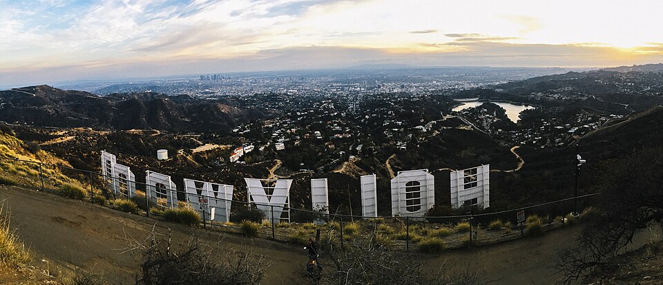 The Hollywood sign seen from a hillside in Los Angeles