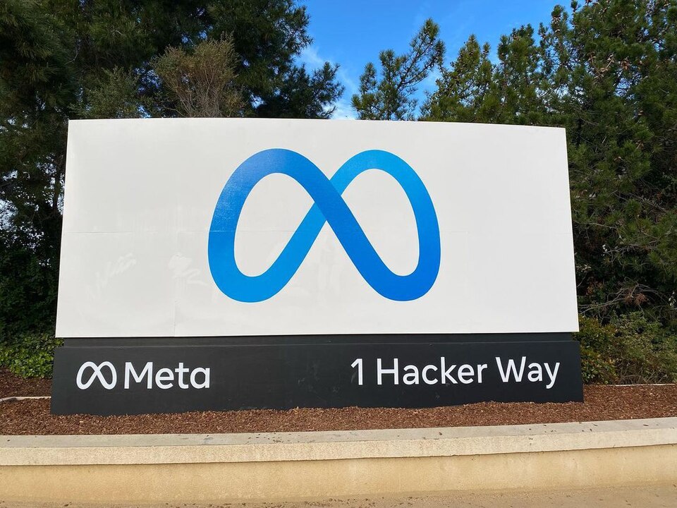 Meta headquarters sign at the Menlo Park campus