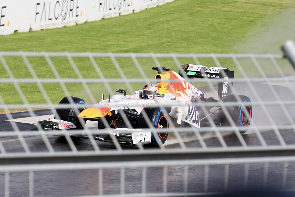 Formula 1 race car at speed during Grand Prix competition