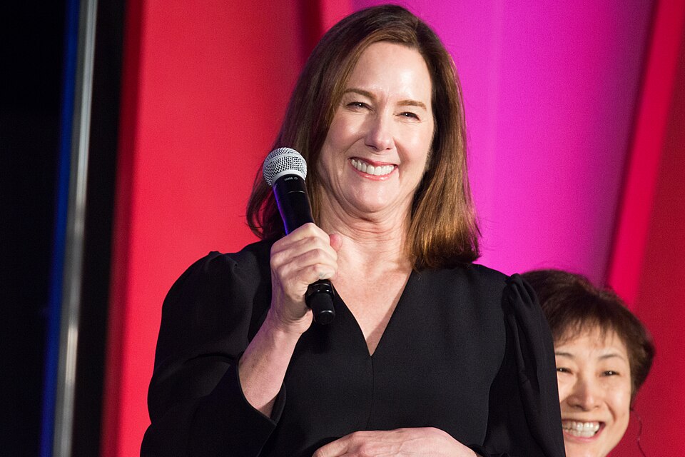 Kathleen Kennedy on the red carpet at the Star Wars The Last Jedi Japan premiere in Tokyo, wearing a dark jacket