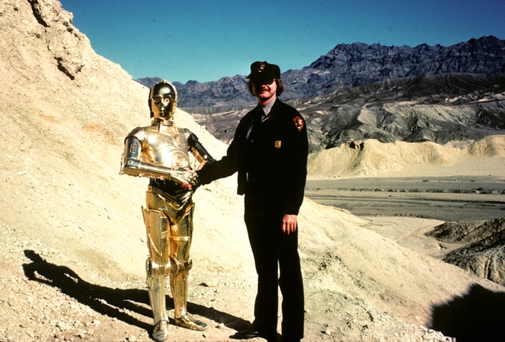 Film crew shooting Star Wars: A New Hope on location in Death Valley in 1976