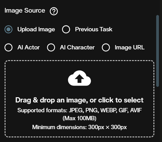 Image Source section for WAN 3.0 image to video with five input routes and a drop area