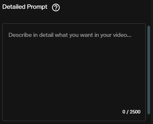 Detailed Prompt field in the WAN 3.0 text to video form with a 2,500 character counter