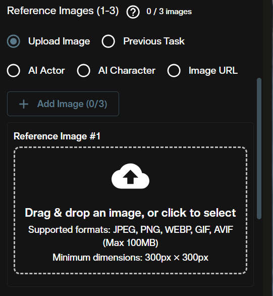 Reference images upload section in the AI FILMS Studio Character Generator