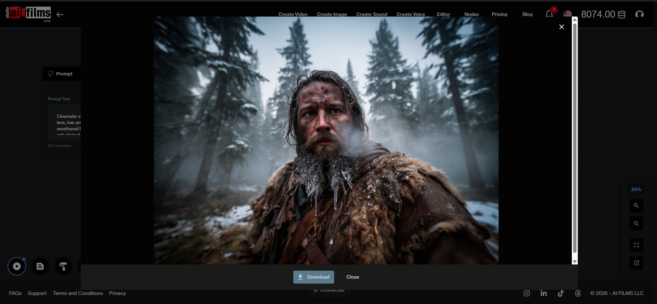 Cinematic character portrait generated through the FLUX node graph pipeline in AI FILMS Studio