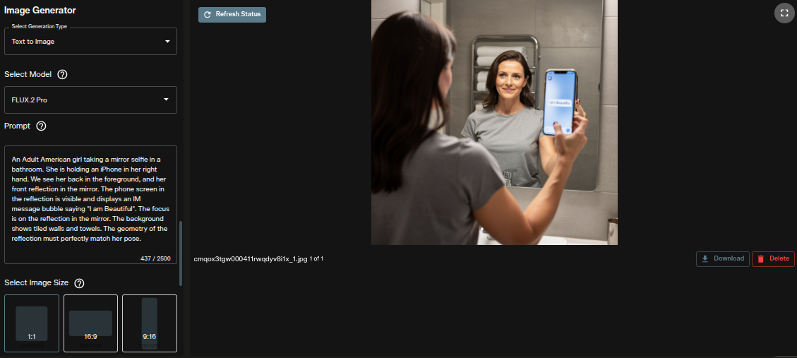 FLUX.2 Pro text to image output in AI FILMS Studio workspace