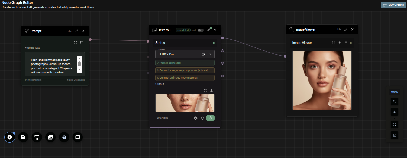 FLUX.2 Pro text to image node in AI FILMS Studio Nodes Graph Editor