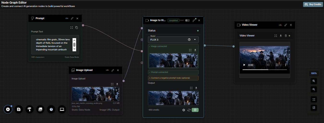 FLUX 3 image to video node workflow with Prompt, Image Upload and Image to Video nodes