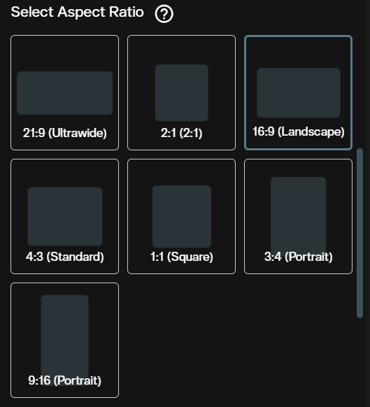 FLUX 3 image to video aspect ratio tiles showing all seven ratio options