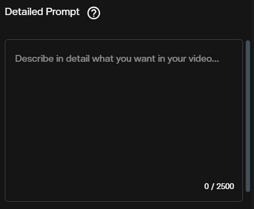 Detailed Prompt field with a 2500 character counter for FLUX 3 on AI FILMS Studio