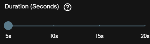 Duration slider for FLUX 3 running from 5 seconds to 20 seconds