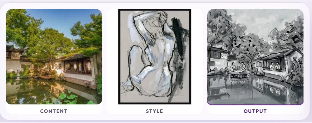 FreeStyle output showing style transfer from a reference image applied to a new content subject