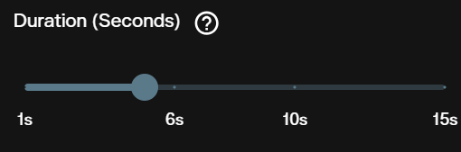 Duration slider for Grok Image Video 1.5 running from 1 second to 15 seconds