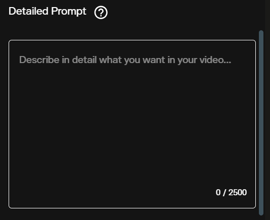 Detailed Prompt field with a 2500 character counter for Grok Imagine Video 1.5 on AI FILMS Studio