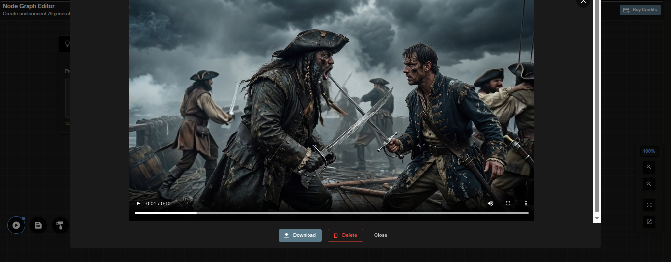 Grok Imagine Video 1.5 text to video result playing in the Video Viewer node of the Nodes Graph Editor
