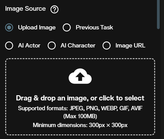 Happy Horse 1.1 image to video image source input in AI FILMS Studio showing upload and URL options