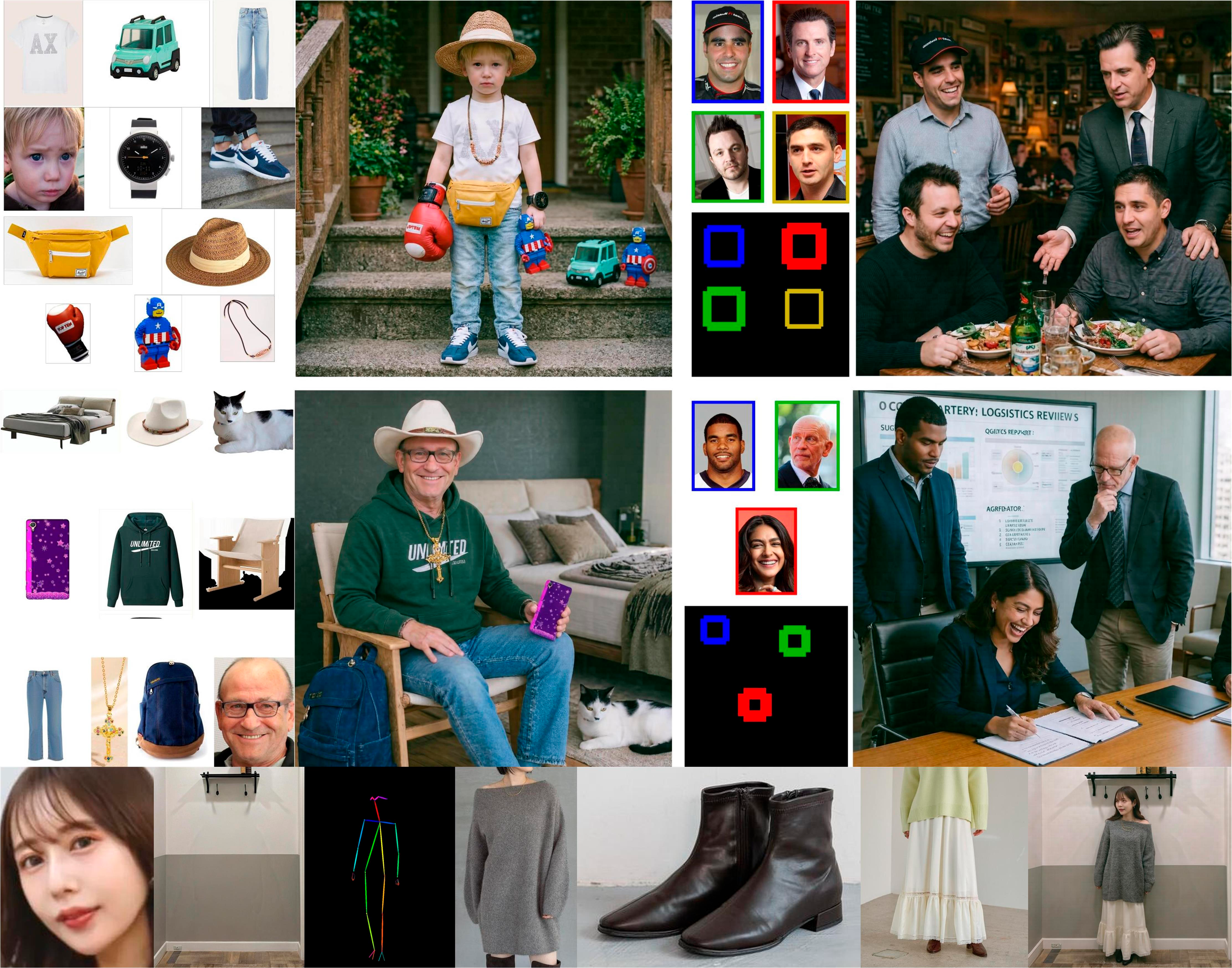 Subject personalization and instruction based editing examples showing consistent character output from HiDream-O1-Image