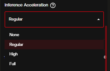 Inference Acceleration dropdown showing None Regular High and Full options for LongCat Video
