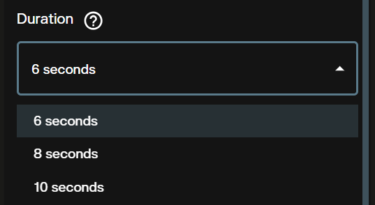 Duration dropdown in the LTX-2.3 text-to-video generator showing 6s, 8s, and 10s options