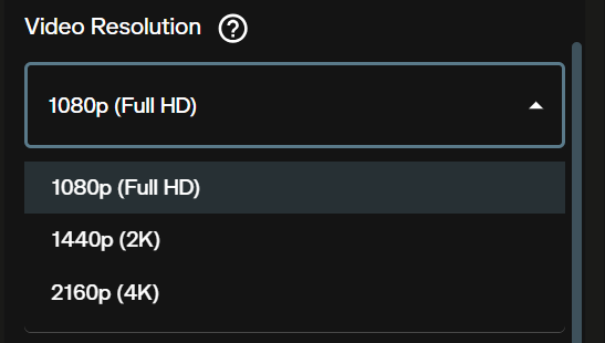 Resolution dropdown in the LTX-2.3 text-to-video generator showing 1080p, 1440p, and 2160p