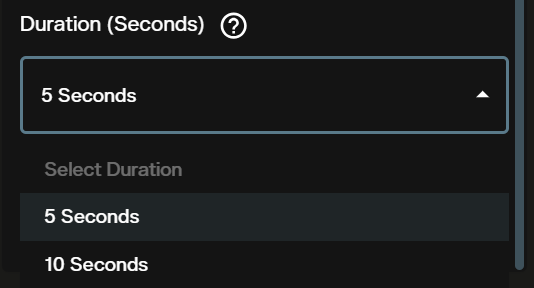 Luma Ray 3.2 text to video duration selector showing 5 second and 10 second options