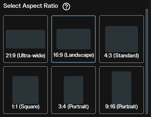 MiniMax H3 aspect ratio tiles showing 21:9, 16:9, 4:3, 1:1, 3:4 and 9:16 options