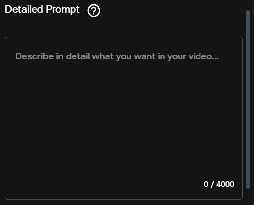 Detailed Prompt field with a 4000 character counter for MiniMax H3 on AI FILMS Studio