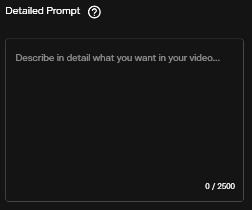 Detailed Prompt field in the Seedance 2.5 text to video form with a 2,500 character counter