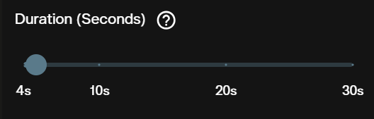 Duration slider for Seedance 2.5 running from 4 to 30 seconds