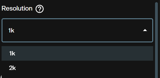 Resolution dropdown showing 1k and 2k options for Seedream 5.0 Pro image to image mode