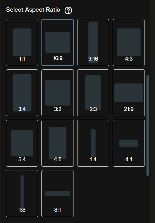 Aspect ratio selector showing all 14 available ratios for Seedream 5.0 Pro