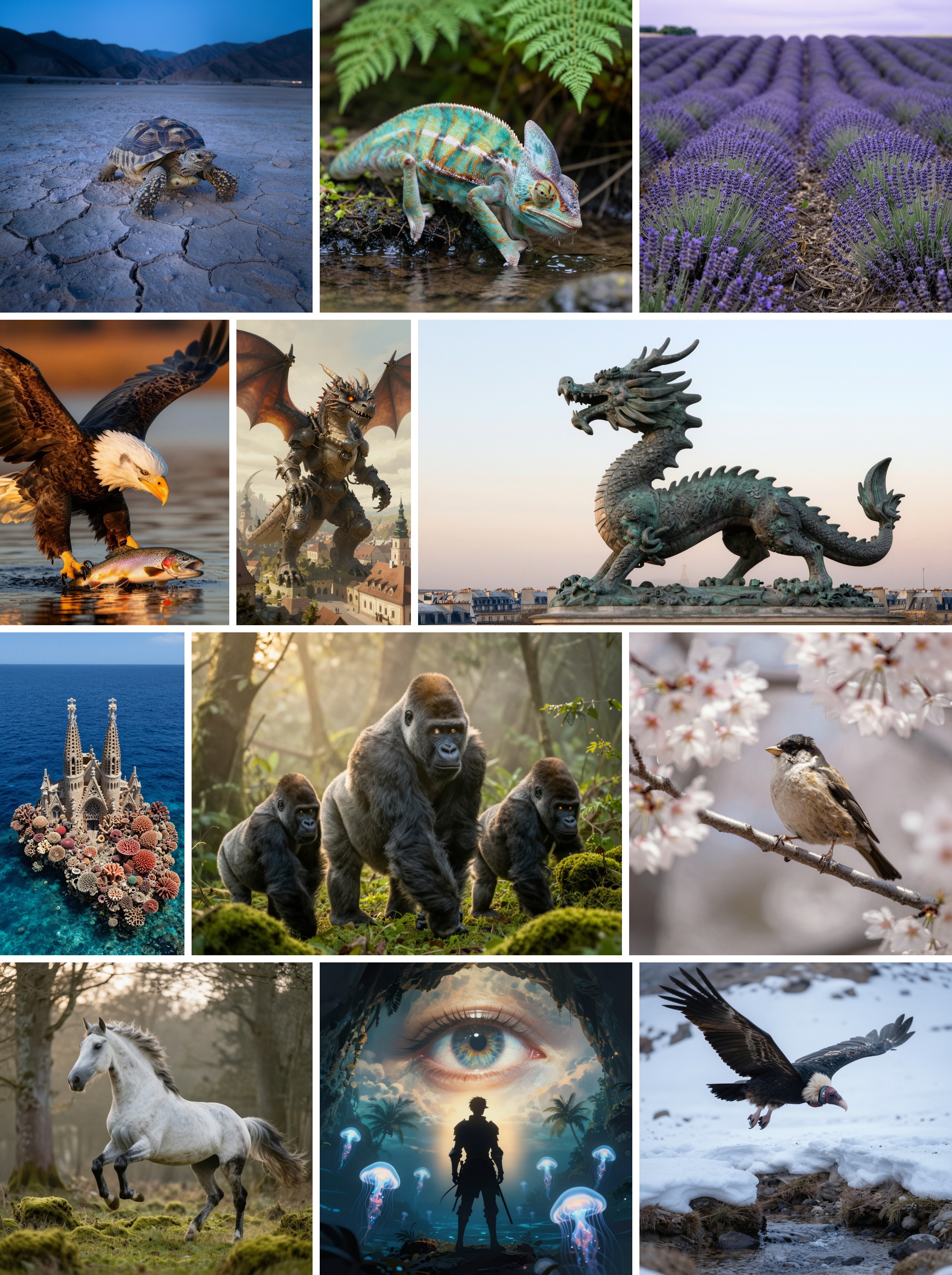 Text-to-image qualitative results showing Mage-Flow generating images at various native resolutions and aspect ratios