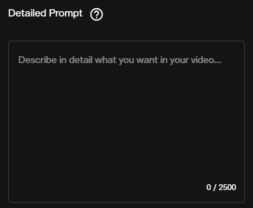 Seedance 2.0 Mini prompt input field in AI FILMS Studio video workspace with placeholder text and 2500 character limit