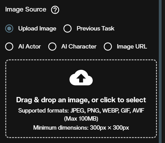 Image source section in Vidu Q3 Drama showing upload, previous task, and URL input options