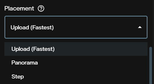 Placement dropdown in Vidu Q3 Drama showing upload panorama and step modes