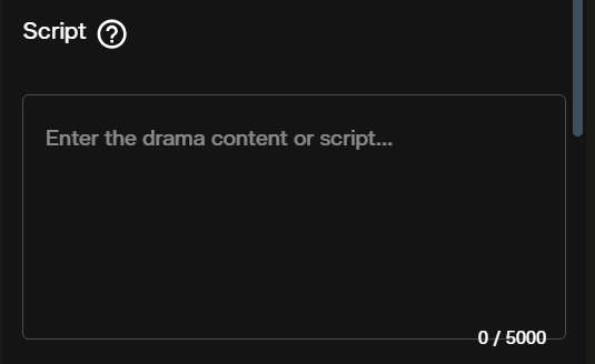 Script input field in Vidu Q3 Drama for entering narrative scene description up to 5000 characters