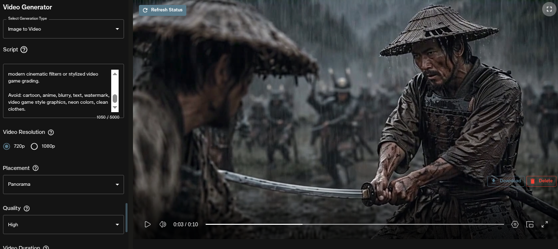 Vidu Q3 Drama image-to-video workspace interface in AI FILMS Studio