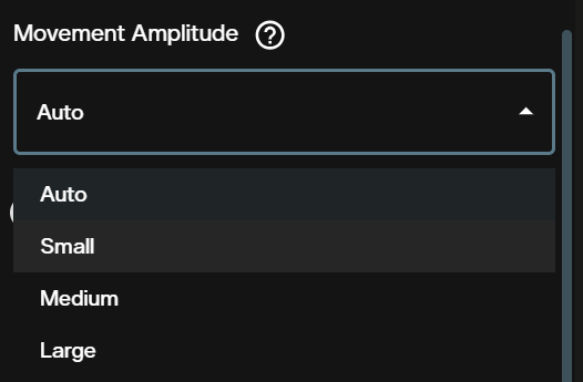 Movement amplitude dropdown in Vidu Q3 Turbo showing auto small medium and large options